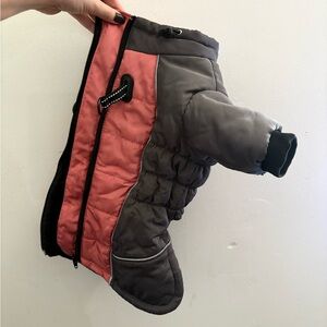 Warm Gray & Pink Insulated Dog Jacket with Built-In Harness (Small/Medium)